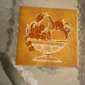 Vintage Tiles Trivets Semigres Italy Floral Pitcher Brown Cream Tan Set 2